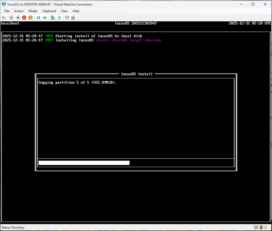Hyper-V VM内でIncusOSをインストール