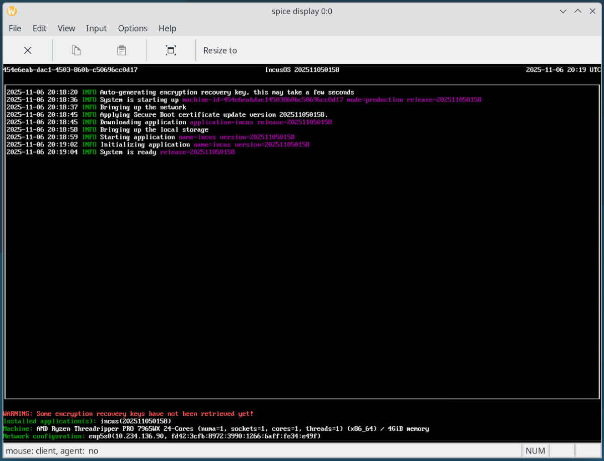 Incus VMがIncusOSを実行