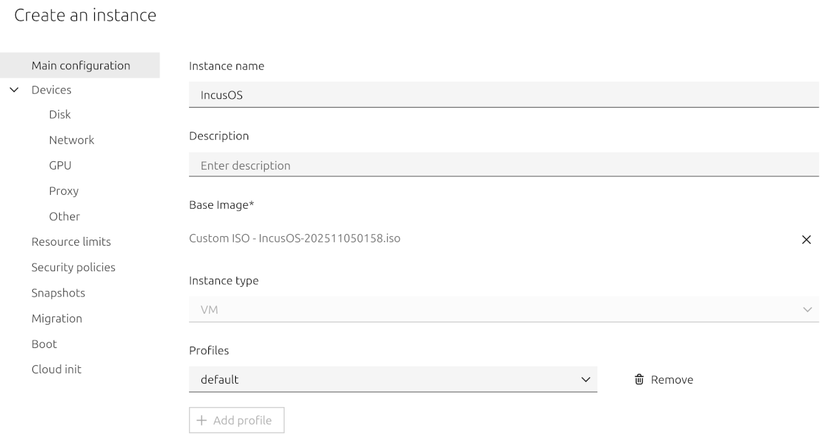 Incus VMでISOを設定