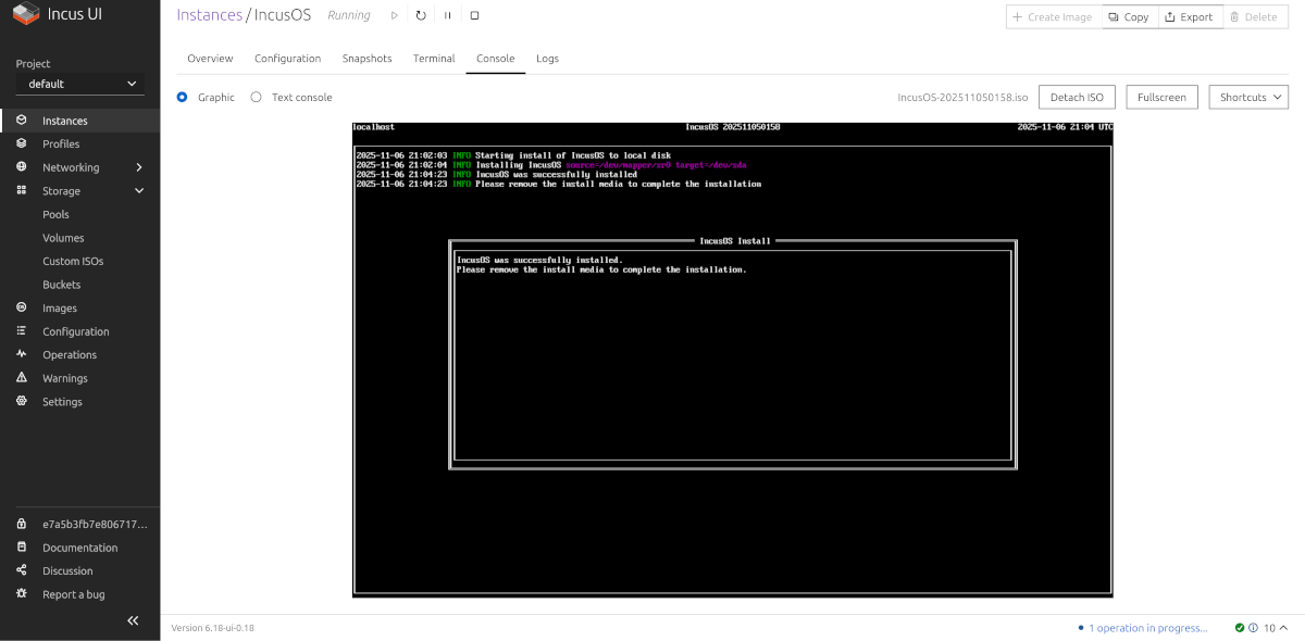 Incus VMにインストール完了