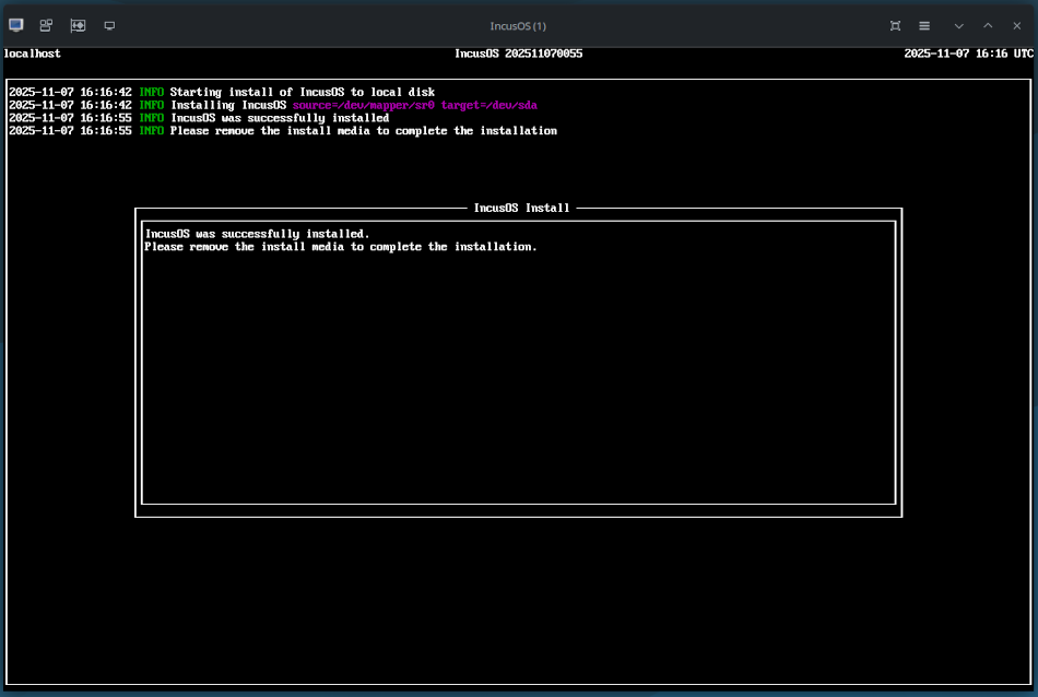 libvirt VMでインストール完了