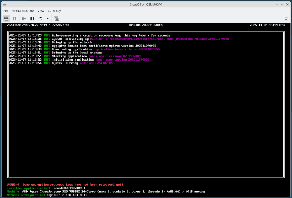 libvirt VMがIncusOSを実行