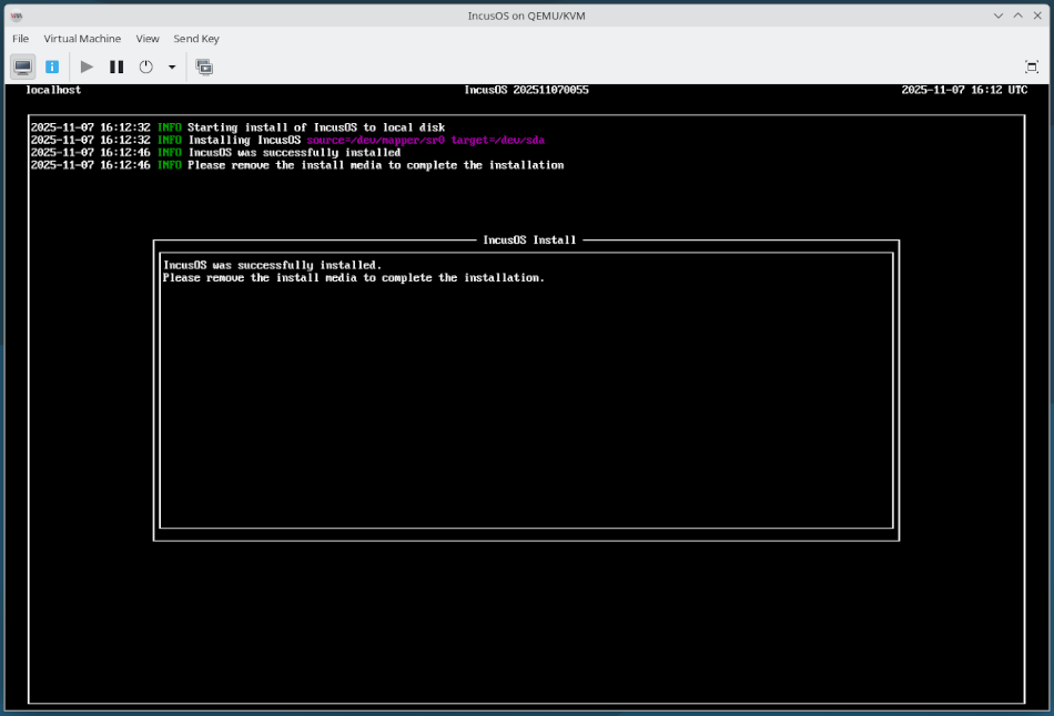 libvirt VMにインストール完了