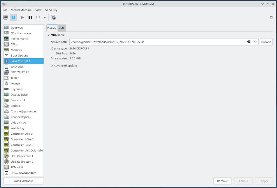 libvirt VMでCDROMを再びアタッチ
