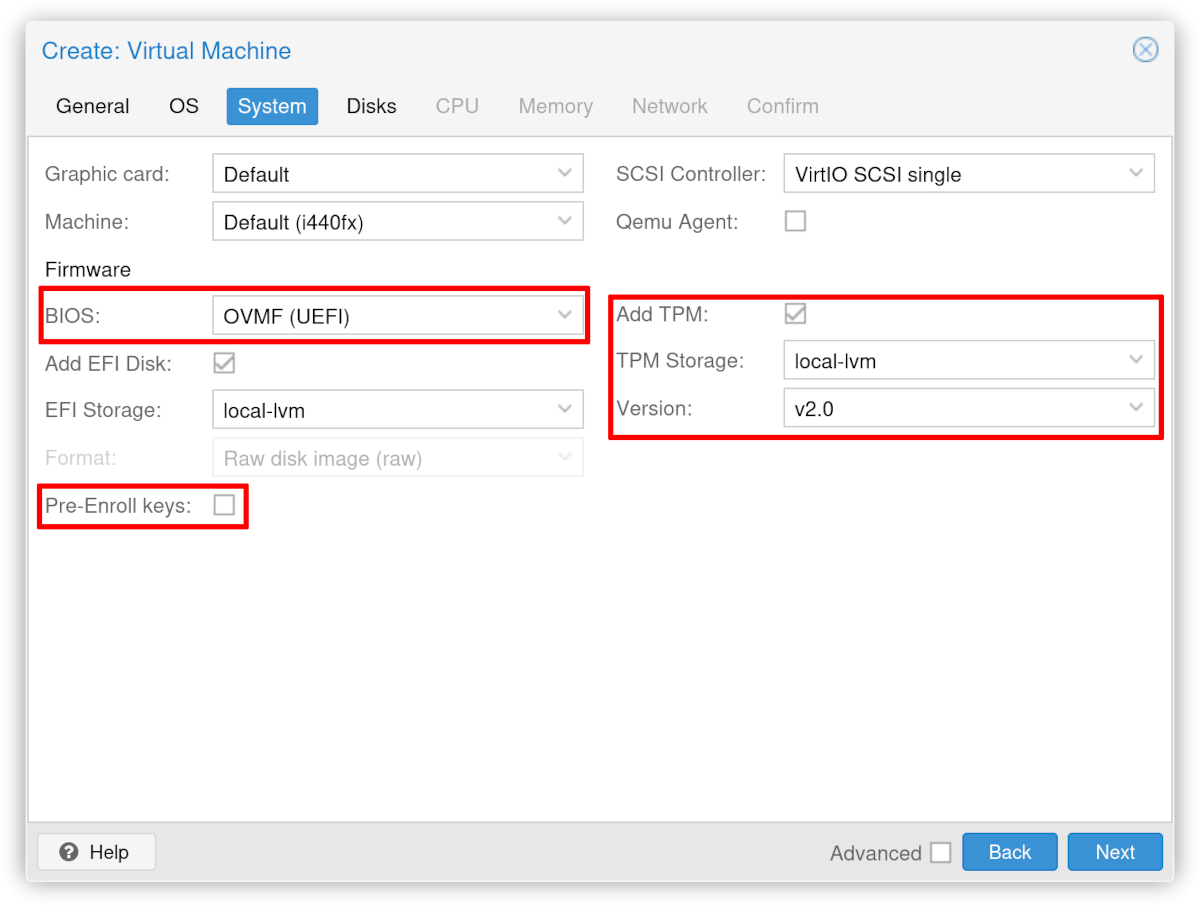 Proxmox VMでセキュアブートとTPMを設定