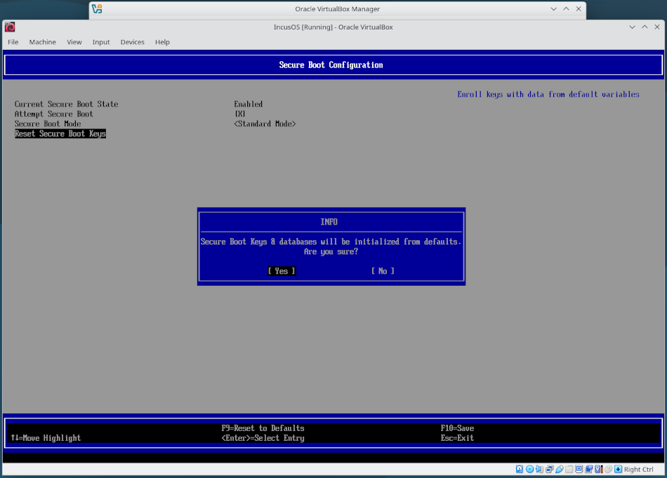 VirtualBox VMでセキュアブートの鍵をクリアー