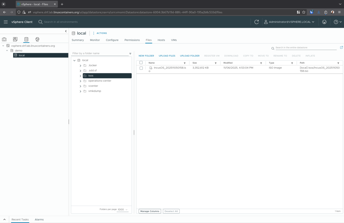VMwareのデータストアーにISOをアップロード