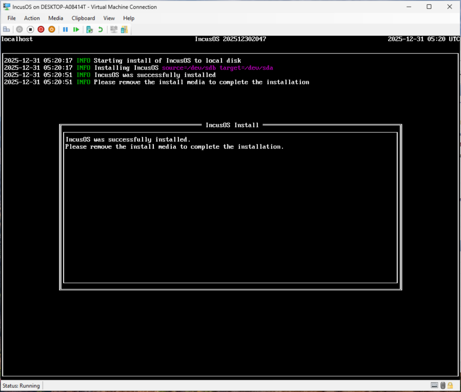Hyper-V VM内でインストール完了