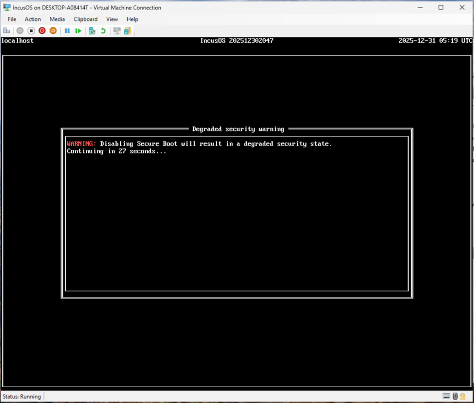 Hyper-V VMインストール時の警告