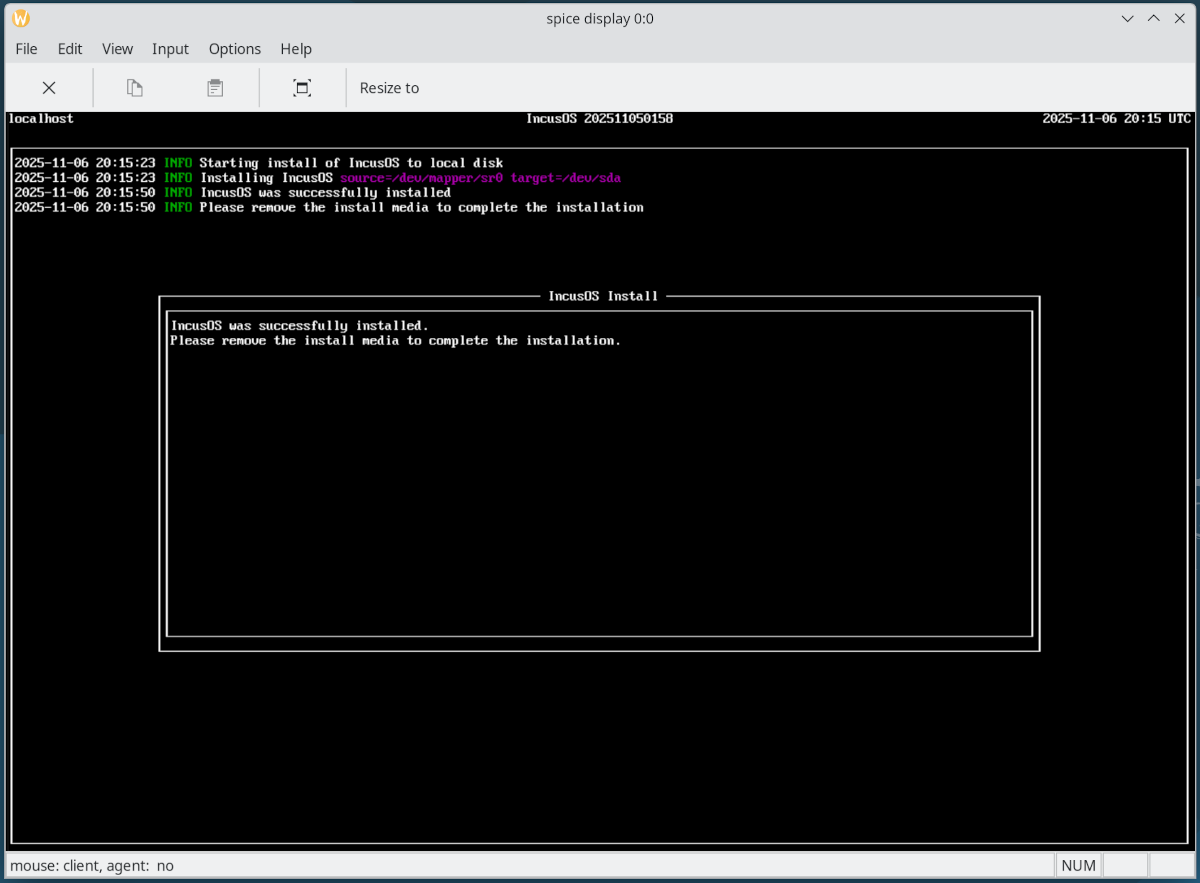 Incus VMにインストール完了
