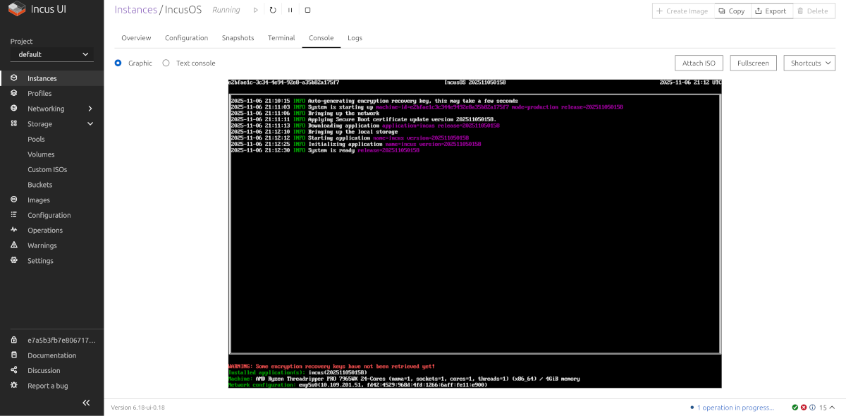 Incus VMがIncusOSを実行