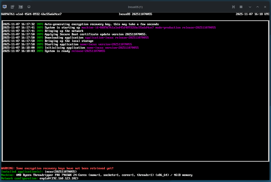 libvirt VMがIncusOSを実行