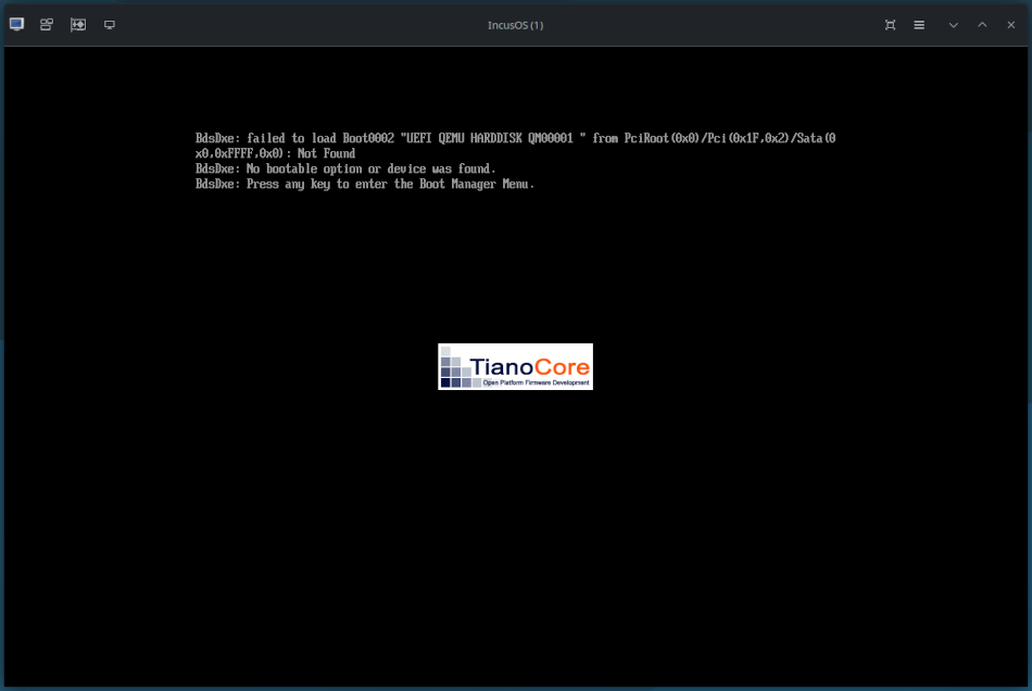 libvirt VMでインストールメディアがない状態