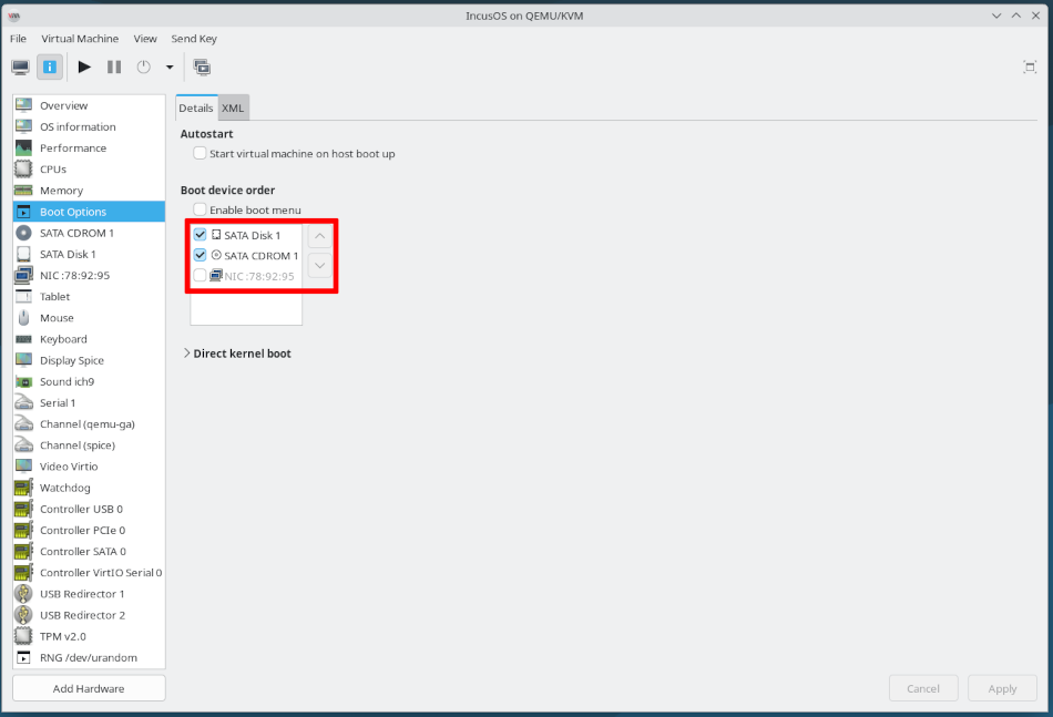 libvirt VMのブートオーダー