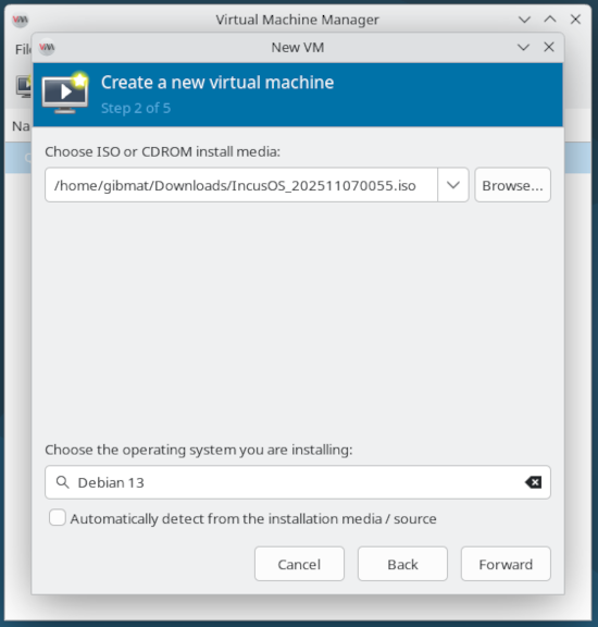 libvirt VMでISOを設定