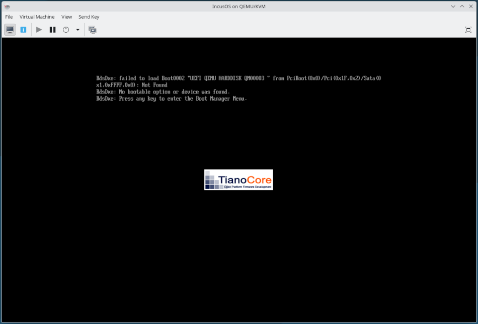libvirt VMでインストールメディアがない状態