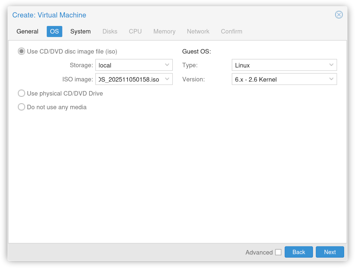 Proxmox VMでISOを設定