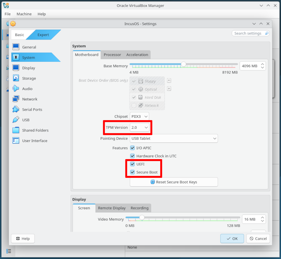 VirtualBox VMでセキュアブートとTPMを設定