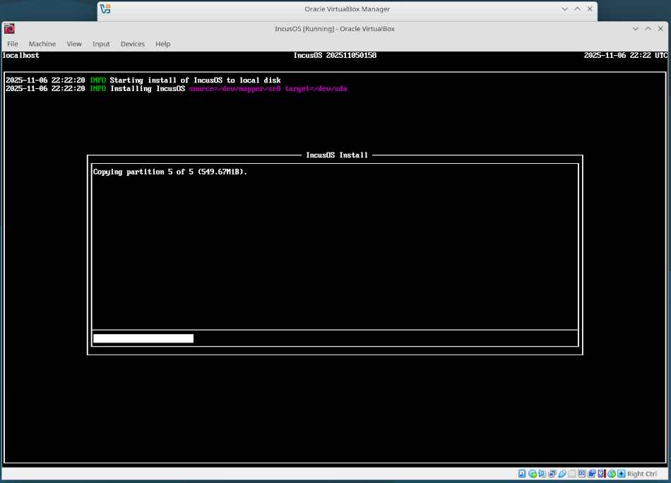 VirtualBox VMでIncusOSをインストール